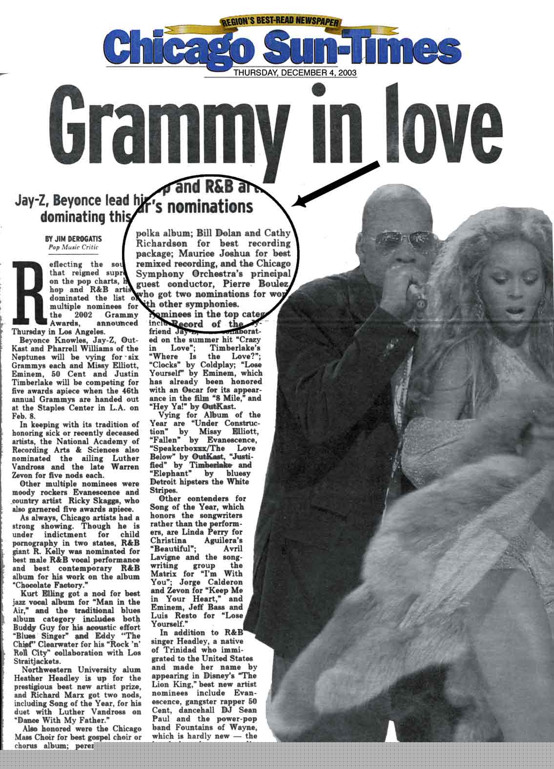 Scan of Dec. 4, 2003 Sun-Times GRAMMY article.